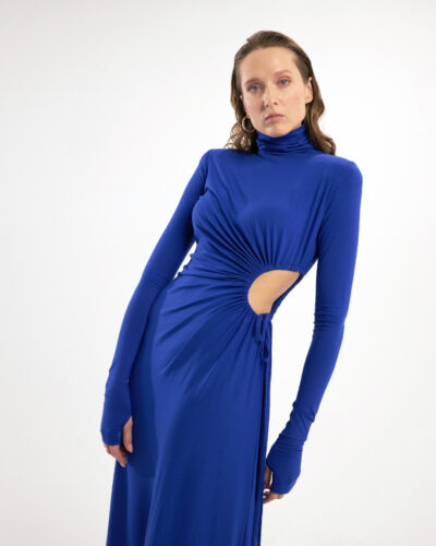 Long blue dress with open side