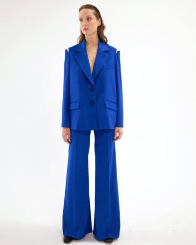 Elegantiškas mėlynas moteriškas kostiumėlis | Scale-11